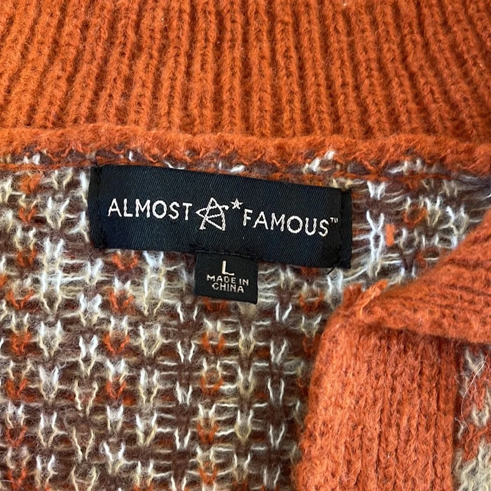 Almost Famous Orange Plaid V Neck Knit Sweater